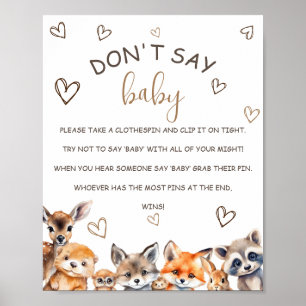 Poster Tema de Animais da Floresta Jogo Não Diga Bebê