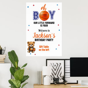 Poster Tema de Aniversário de Basquete Oh Boy