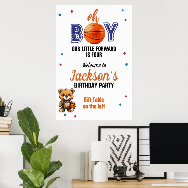 Poster Tema de Aniversário de Basquete Oh Boy (Escritório em casa)