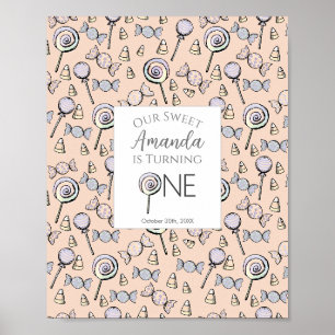 Poster Tema de Aniversário de Um Ano Doce Pequeno
