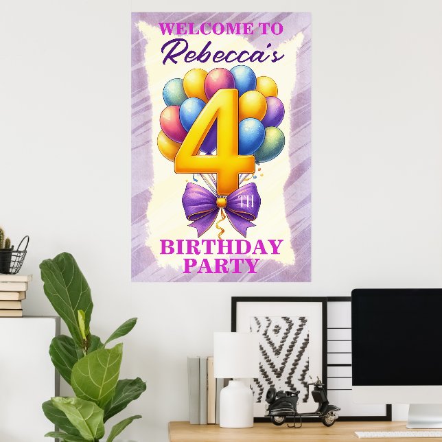 Poster Tema de Balão de Aniversário de 4 anos (Escritório em casa)