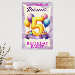 Poster Tema de Balão de Aniversário de 5 anos