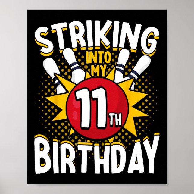 Poster Tema De Boliche De Aniversário 11 tocando No Anive (Frente)
