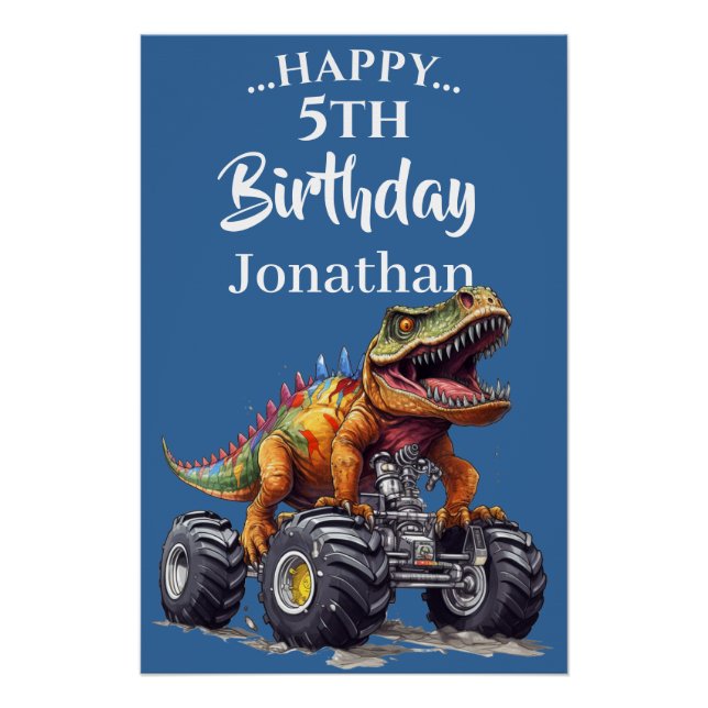 Póster Tema de Caminhão Monstro do Dinossauro T-Rex (Frente)