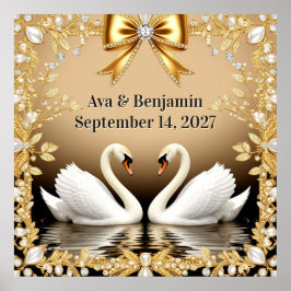 Poster 🦢 Tema de Casamento Romântico Cisne Dourado 💍