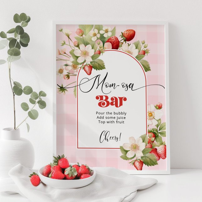 Poster tema de chá de bebê de morango bar Mom-osa (Criador carregado)