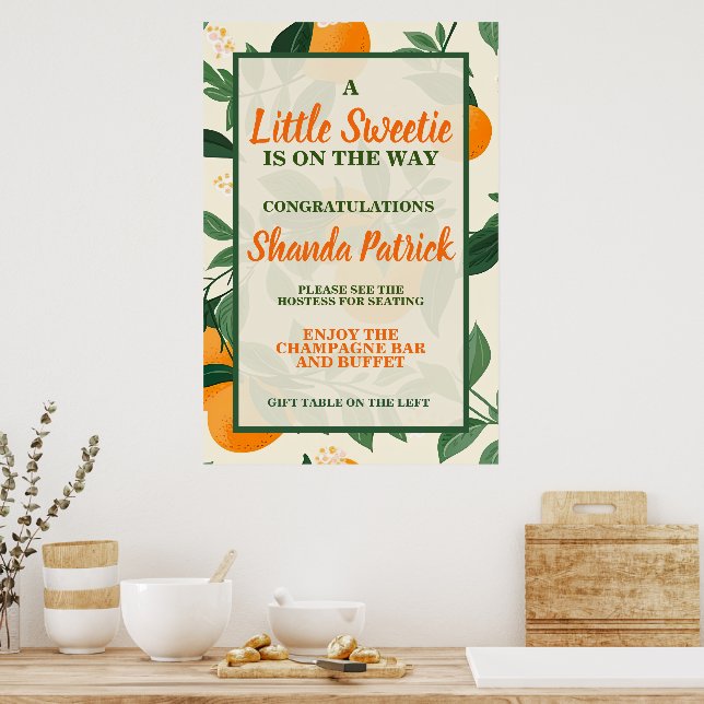 Poster Tema de Chuveirinho de Bebê Laranja Fofo (Cozinha)