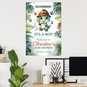 Poster Tema de Chuveiro de Bebê Dinossauro Fofo