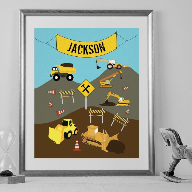 Poster Tema de decoração de local de construção de caminh (Criador carregado)