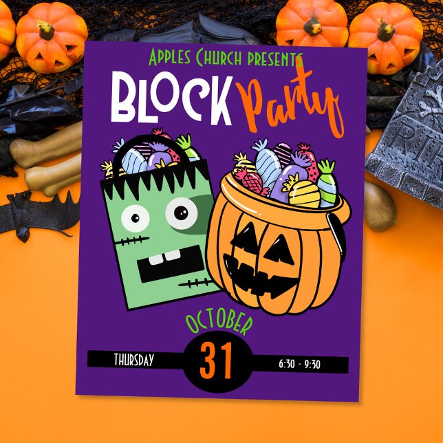 Poster tema de evento de festa de quarteirão no Halloween (Criador carregado)