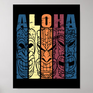 Poster Tema de férias do Havaí Aloha Vintage Tiki Três