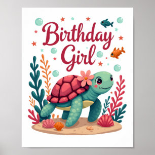 Poster Tema de festa de aniversário da tartaruga marinha