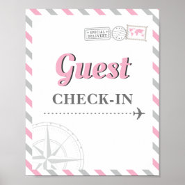 Poster Tema de festa de avião de viagem Check-in de hóspe