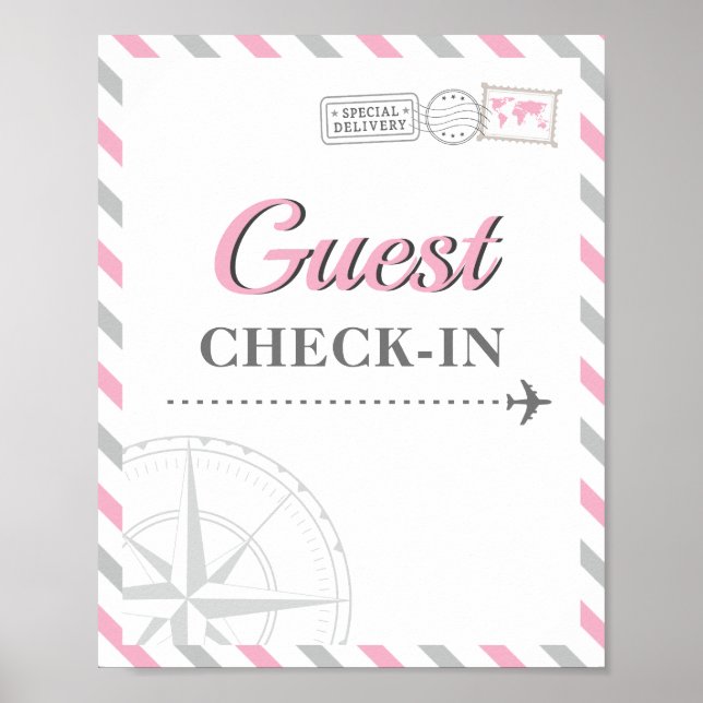 Poster Tema de festa de avião de viagem Check-in de hóspe (Frente)