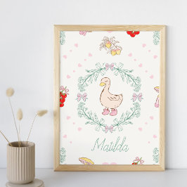 Póster Tema de Ganso Bobo Gansos Fofos Rosa Personalizado