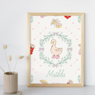 Póster Tema de Ganso Bobo Gansos Fofos Rosa Personalizado