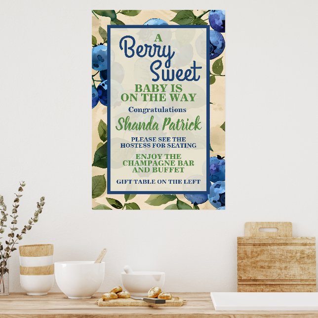 Poster Tema de Mirtilo Doce para Chás de Bebê (Cozinha)