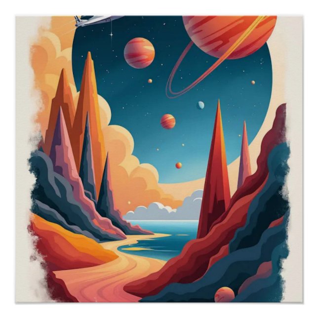 Póster Tema de Poster de Espaço Incrível com paisagem (Frente)