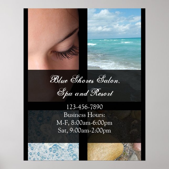 Póster Tema de Resort de Spa de Luxo Azul e Preto (Frente)