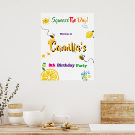 Poster Tema de Verão de Limão Aniversário de Crianças 