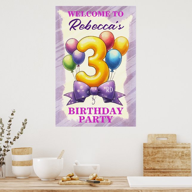Poster Tema do Balão aniversário de 3 anos (Cozinha)
