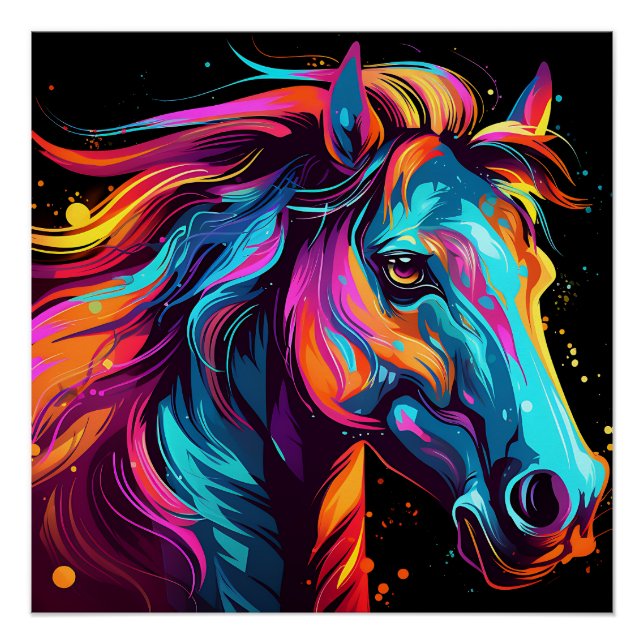 Póster Tema do Cavalo de Neon Color (Frente)