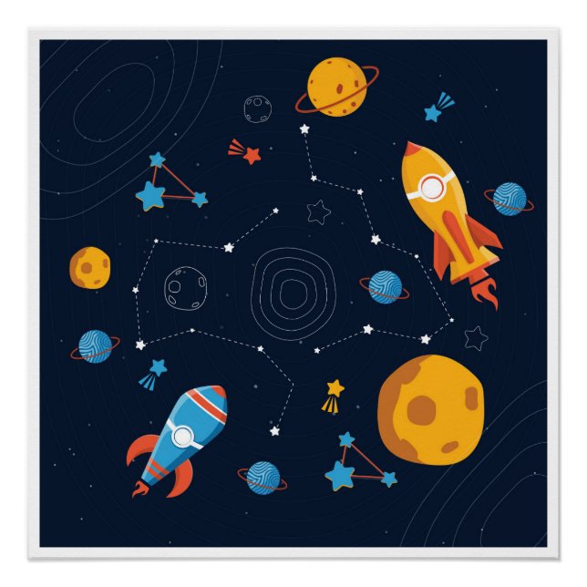 Póster tema do espaço azul escuro (Frente)
