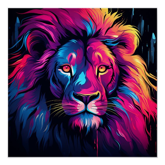 Póster Tema do Leão de Cor Neon (Frente)