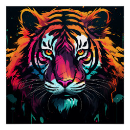 Póster Tema do Tigre de Cor Neon