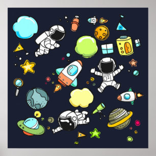 Poster Tema legal do Espaço Exterior - Astronautas e Navi