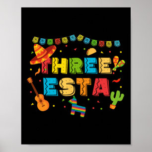 Poster Tema Mexicano 3º Aniversário 3 Anos Crianças Três 