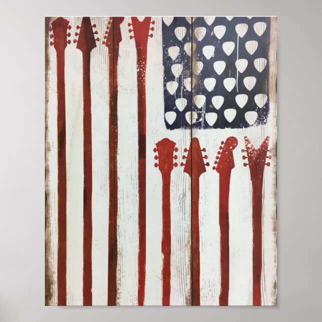 Poster tema Música de Violão Patriótica American Flag (Frente)