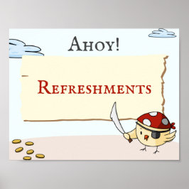 Poster Tema Pirata com Refressos de Aniversário de Aves
