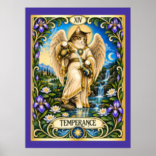 Poster Temperance Gato Tarot - Harmonia e Equilíbrio