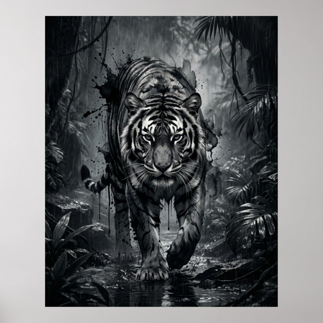 Poster Tempestade da Selva do Tigre de Tinta (Frente)