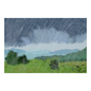 Póster Tempestade de chuva sobre a terra,