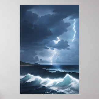 Poster Tempestade de relâmpago sobre o oceano