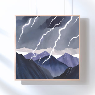 Poster Tempestade de Relâmpagos Montanhas Escuras em Aq