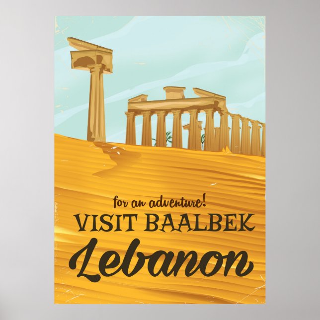 Póster Templo Baalbek viagens vintage (Frente)