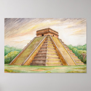 Poster Templo de Chichen Itza Mayan no México Desenho