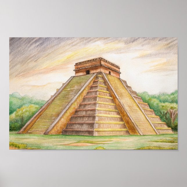 Poster Templo de Chichen Itza Mayan no México Desenho (Frente)