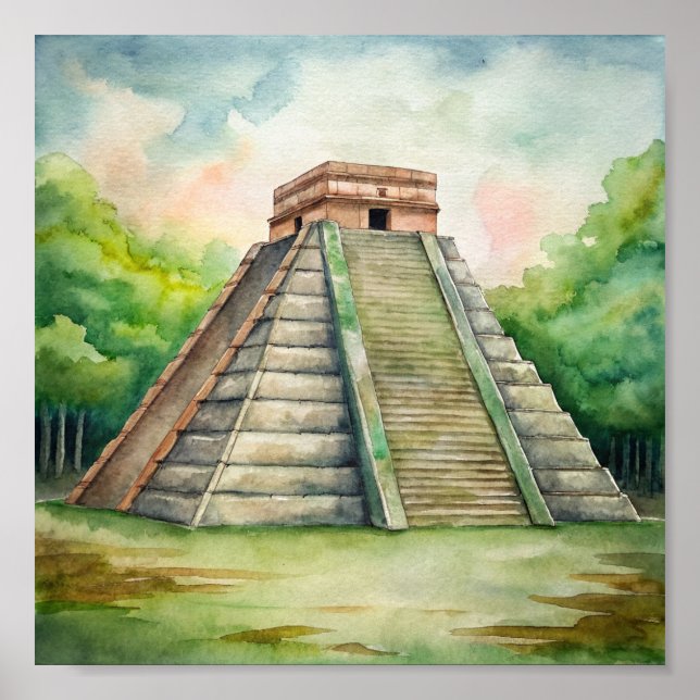 Poster Templo de Chichen Itza Mayan, pintura no México (Frente)