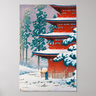 Poster Templo de Saishoin em Neve, Hasui Kawase, Corte de