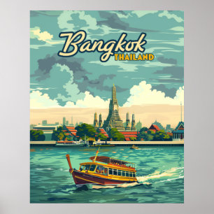 Poster Templo de Viagens vintage da Ásia em Bangkok