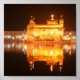 Póster Templo dourado Amritsar India norte na noite