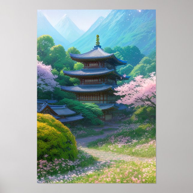 Poster Templo Japonês em meio a uma bela paisagem (Frente)