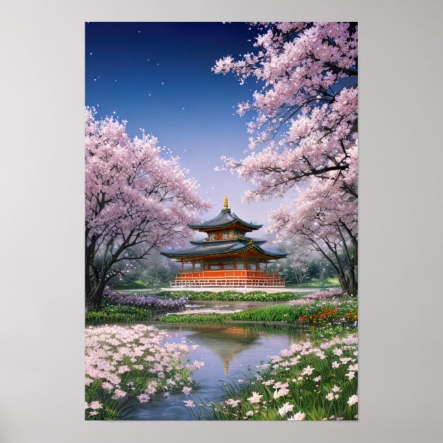 Poster Templo Japonês em um Jardim (Frente)