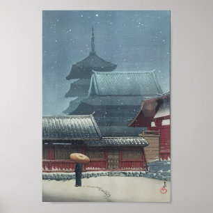 Poster Templo Tennô-ji em Osaka Hasui Kawase Shin Hanga