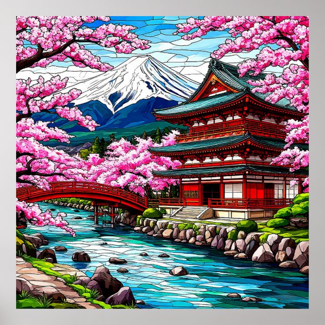 Poster Templo Tradicional Japonês e Ponte (Frente)