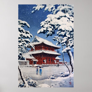 Poster Templo Zojoji em neve por Tsuchiya Koitsu